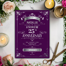 Elegant Violet Silver 25. Hochzeitstag Folieneinladung