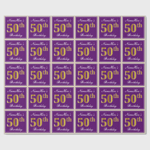 Elegant, Violett, Falsches Gold 50. Geburtstag + N Geschenkpapier