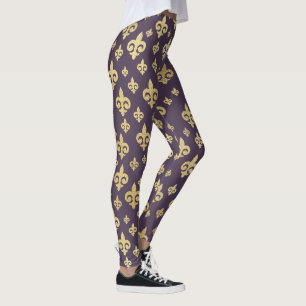 Elegant Violett & Gold Fleur-de-Lis   Mardi Gras Leggings
