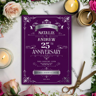 Elegant Violett Silber 25. Hochzeitstag Folieneinladung