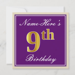 Elegant, Violett, Unechtes Gold 9. Geburtstag + Na Einladung