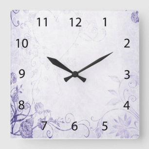 Elegant Violett Vintage Quadratische Wanduhr