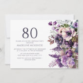 Elegant violette Blumen Erwachsene 80. Geburtstag Einladung (Vorderseite)