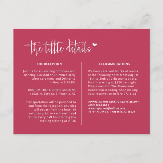 Elegant Viva Magenta Boho Wedding Details QR Code Begleitkarte (Vorderseite)