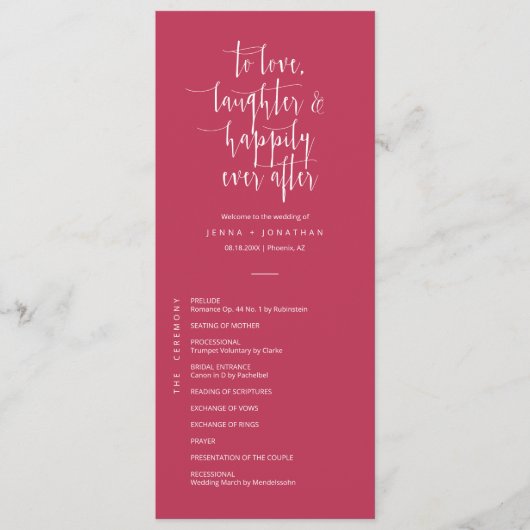 Elegant Viva Magenta Minimal QR Code Hochzeitsflat Programm (Vorderseite)