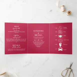 Elegant Viva Magenta Script Wedding Dreifach Gefaltete Einladung