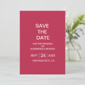 Elegant Viva Magenta Script Wedding Save The Date (Stehend Vorderseite)