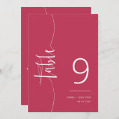Elegant Viva Magenta Script Wedding Tischnummer (Vorne/Hinten)