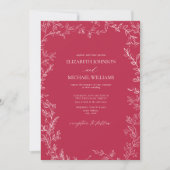 Elegant Vivid Magenta Minimal Leaf Foto Hochzeit Einladung (Vorderseite)