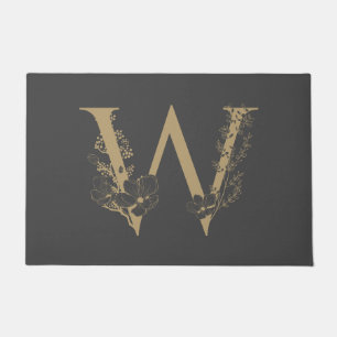 Elegant W Boho Floral Monogram Initial Gray Gold Fußmatte