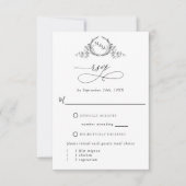 Elegant W/Ohne Mahlzeiten Weiß und Schwarz Monogra RSVP Karte (Vorderseite)