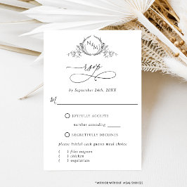Elegant W/Ohne Mahlzeiten Weiß und Schwarz Monogra RSVP Karte