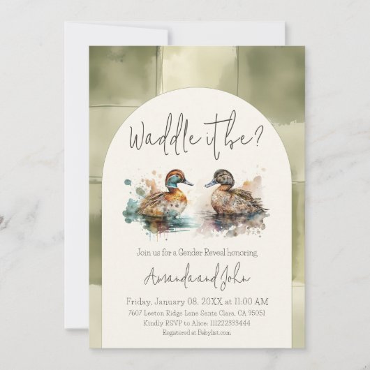 Elegant Waddle es sei Mallard Enck Gender Reveal Einladung (Vorderseite)