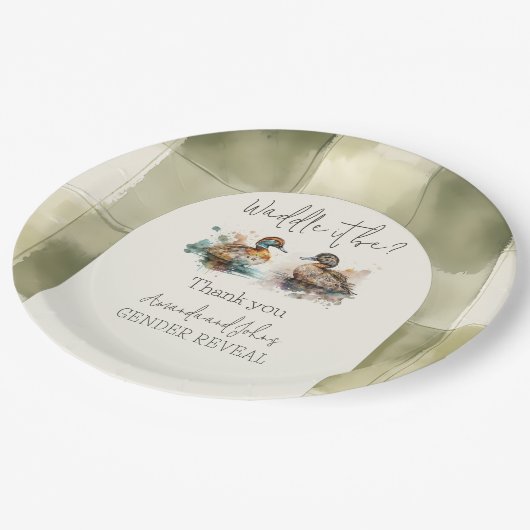 Elegant Waddle es sei Mallard Enck Gender Reveal Pappteller (Schrägansicht)