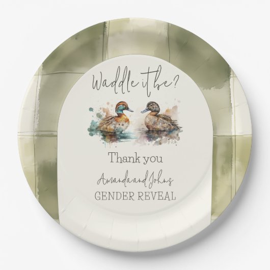 Elegant Waddle es sei Mallard Enck Gender Reveal Pappteller (Vorderseite)