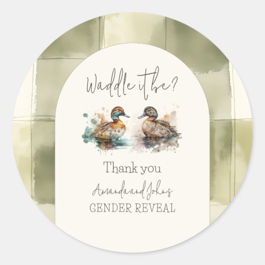 Elegant Waddle es sei Mallard Enck Gender Reveal Runder Aufkleber (Vorderseite)