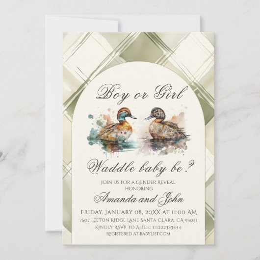 Elegant Waddle It Be Duck Gender Reveal Einladung (Vorderseite)
