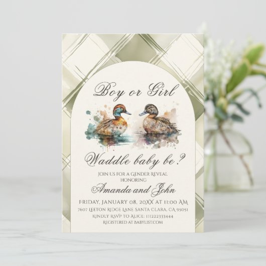 Elegant Waddle It Be Duck Gender Reveal Einladung (Stehend Vorderseite)