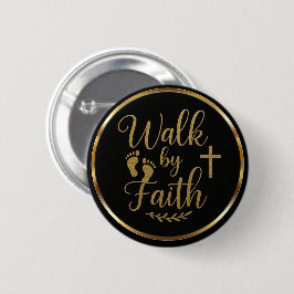 Elegant Walk by Faith Black & Gold Christian Button