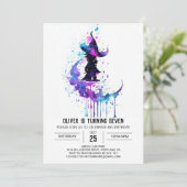 Elegant Wand Wielder Birthday Einladung (Stehend Vorderseite)