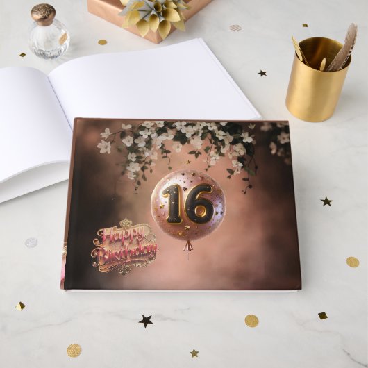 Elegant Warm Terracotta Bloom Sweet 16 Geburtstag Gästebuch (Vorderseite Offen)