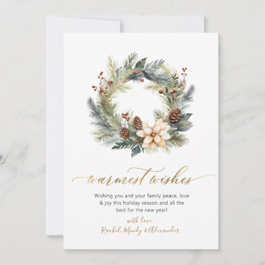 Elegant Warmest wünscht Script Wreath Weihnachten (Vorderseite)