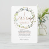 Elegant, Wasserfarbe, Kreuz, Erste Kommune Einladung (Stehend Vorderseite)