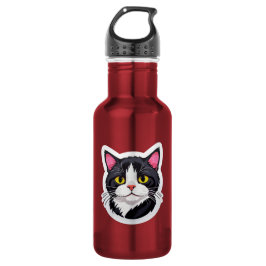 Elegant Water Bottle with Black & White Cat Sticke Edelstahlflasche