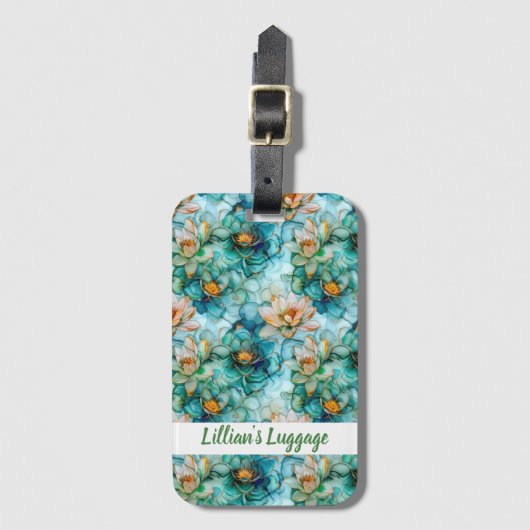 Elegant Water Lily Pattern Gepäckanhänger (Vorderseite Vertikal)