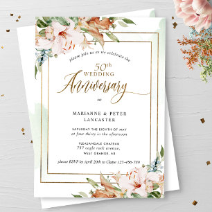 Elegant Watercolor 50. Hochzeitstag Blumenflora Einladung