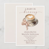 Elegant Watercolor a baby is brewing coffee brawn Einladung (Vorne/Hinten)