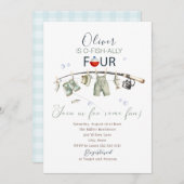 Elegant Watercolor A little fisherman 4th birthda Einladung (Vorne/Hinten)