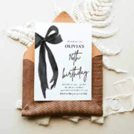 Elegant Watercolor Black Bow 16. Geburtstagsparty Einladung