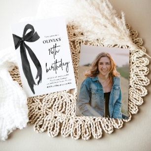 Elegant Watercolor Black Bow 16. Geburtstagsparty Einladung