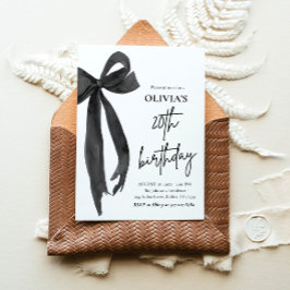 Elegant Watercolor Black Bow 20. Geburtstagsparty Einladung