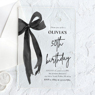 Elegant Watercolor Black Bow 50. Geburtstagsparty Acryleinladungen