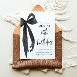 Elegant Watercolor Black Bow 50. Geburtstagsparty Einladung
