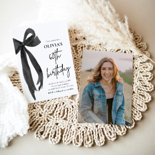 Elegant Watercolor Black Bow 60. Geburtstagsparty Einladung