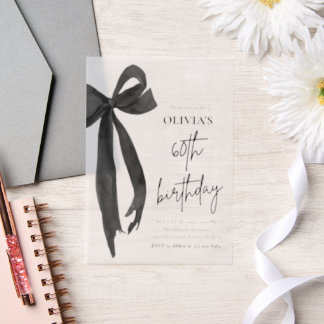 Elegant Watercolor Black Bow 60. Geburtstagsparty Pergament Einladungen