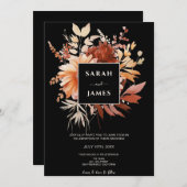 Elegant Watercolor Black Floral Fall Wedding      Einladung (Vorne/Hinten)
