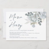 Elegant Watercolor Blauer Blumenstrauß Grün Einladung (Vorderseite)