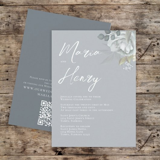 Elegant Watercolor Blauer Blumenstrauß Grün Einladung