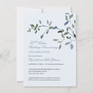 Elegant Watercolor Blue 50. Hochzeitstag Einladung