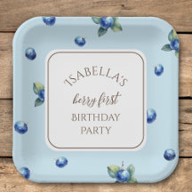 Elegant Watercolor Blue Berry First Birthday Party