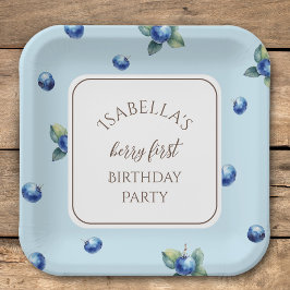 Elegant Watercolor Blue Berry First Birthday Party Pappteller