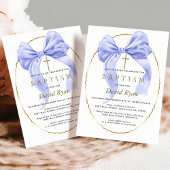 Elegant Watercolor Blue Bow Gold Boy Taufe Einladung