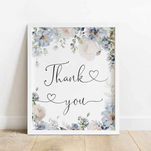 Elegant Watercolor Blue Floral Vielen Dank Poster