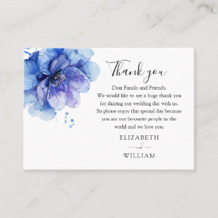 Elegant Watercolor Blue Floral Wedding Vielen Dank Platzkarte