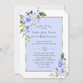 Elegant Watercolor Blue Flowers Navy Blue Wedding Einladung