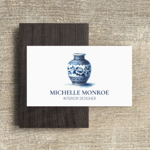 Elegant Watercolor Blue Ginger Jar Interior Design Visitenkarte